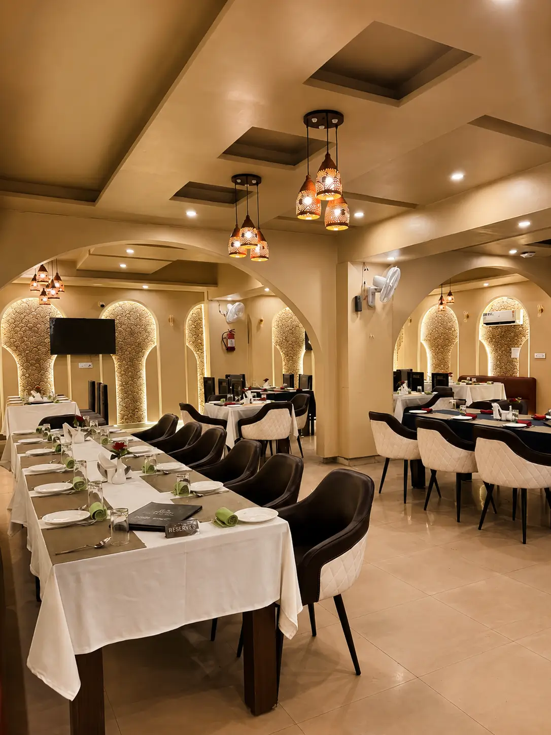 Main restaurant dining hall with table setup